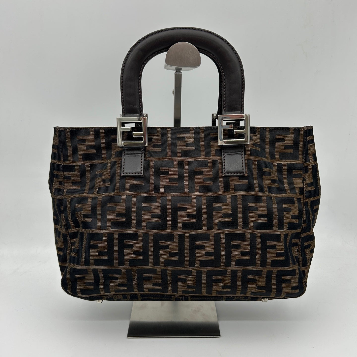 Fendi Brown Fabric Leather Zucca Tote Bag [Used]