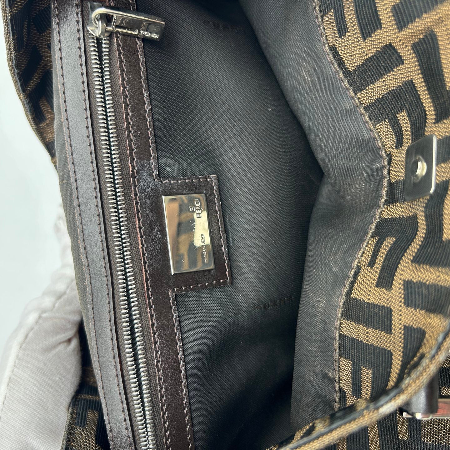 Fendi Brown Fabric Leather Zucca Tote Bag [Used]