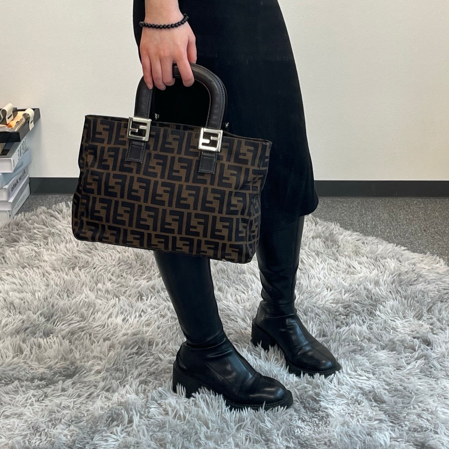 Fendi Brown Fabric Leather Zucca Tote Bag [Used]