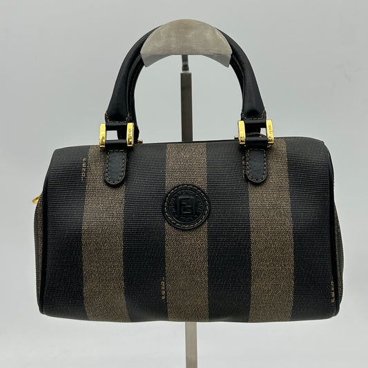 Fendi Brown Striped Mini Boston Handbag [Used]