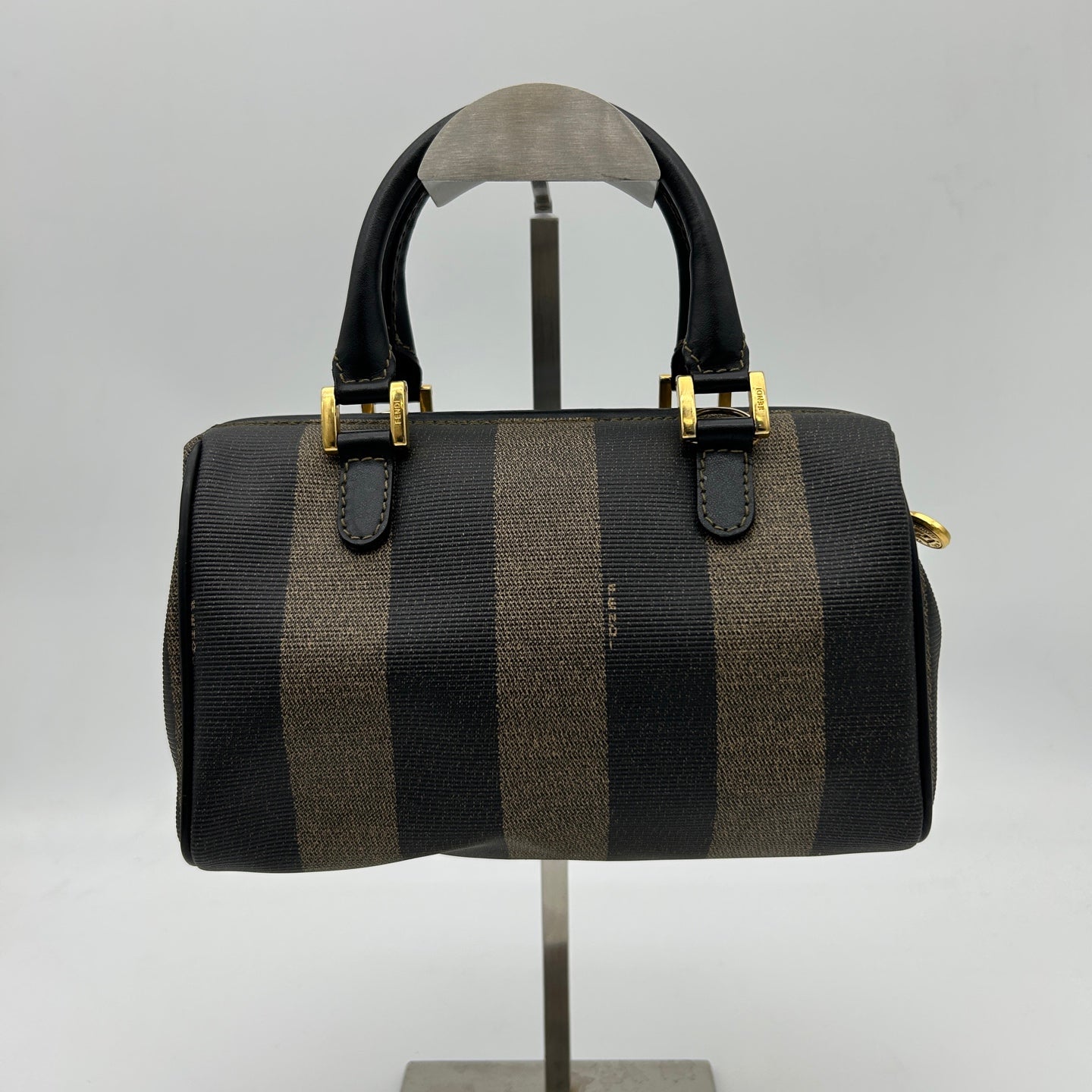 Fendi Brown Striped Mini Boston Handbag [Used]