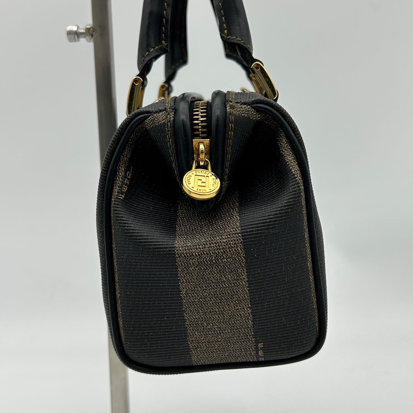 Fendi Brown Striped Mini Boston Handbag [Used]