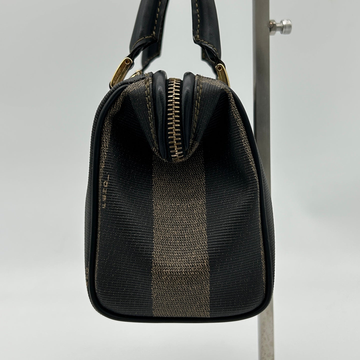 Fendi Brown Striped Mini Boston Handbag [Used]