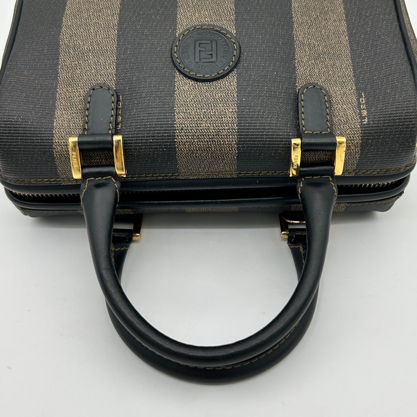 Fendi Brown Striped Mini Boston Handbag [Used]