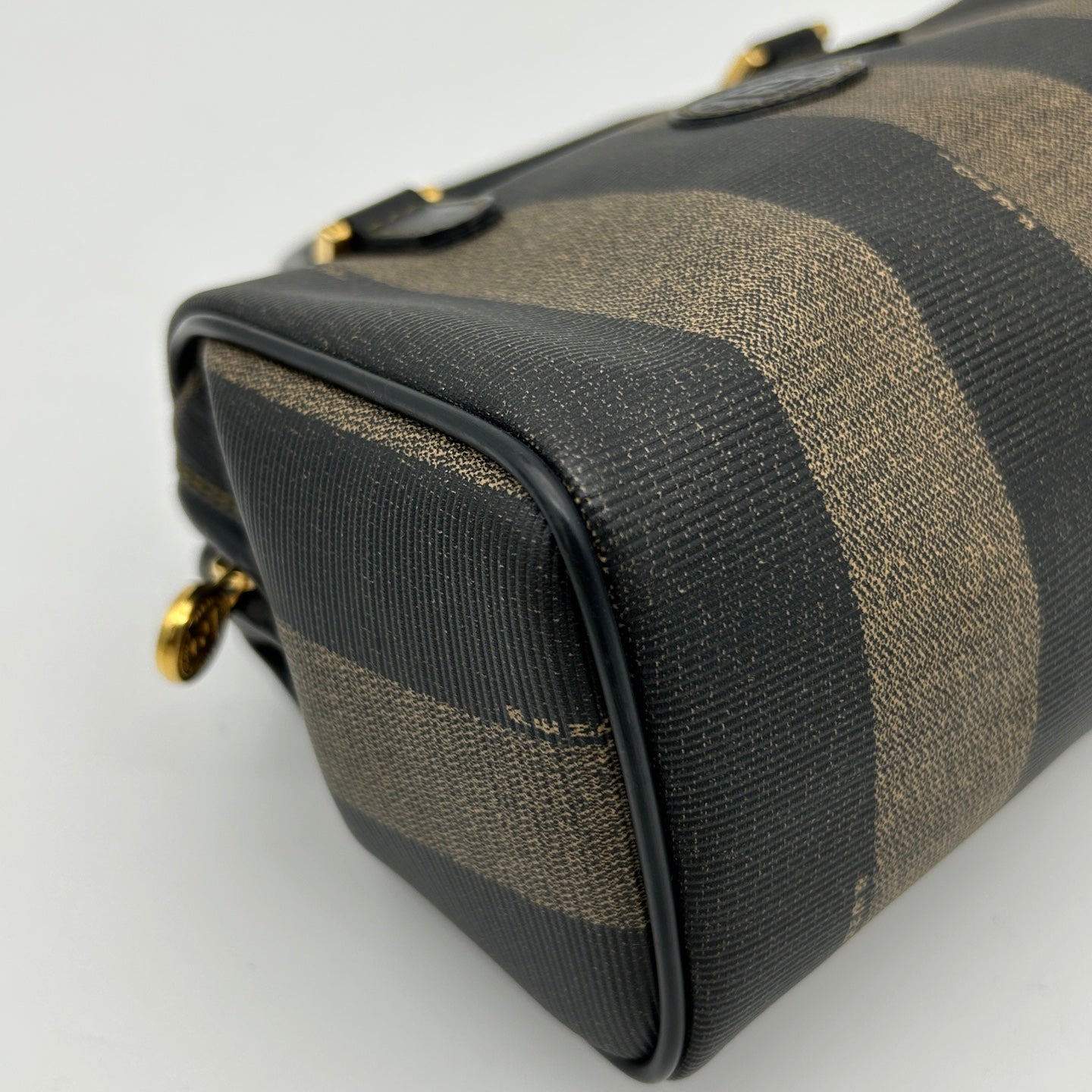 Fendi Brown Striped Mini Boston Handbag [Used]