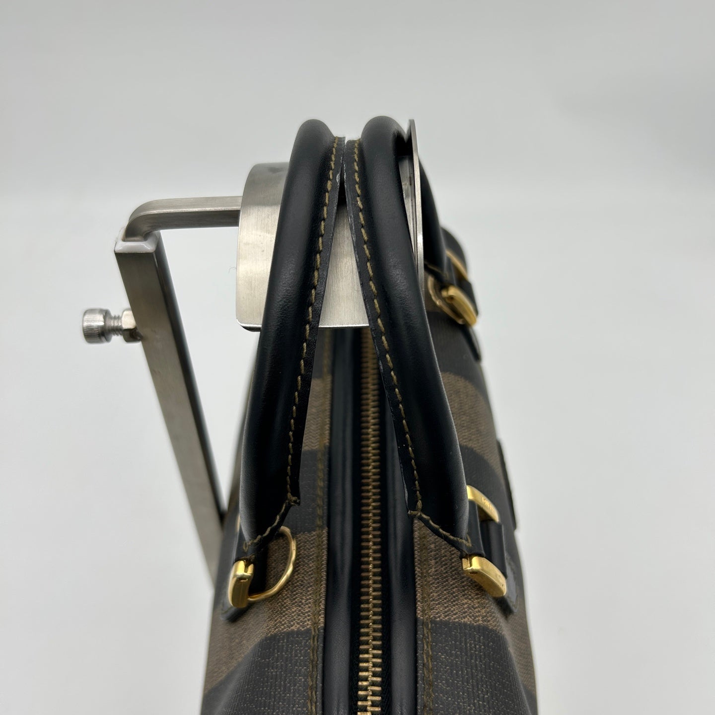 Fendi Brown Striped Mini Boston Handbag [Used]