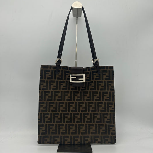 Fendi Brown Zucca Canvas Leather Tote Bag [Used]