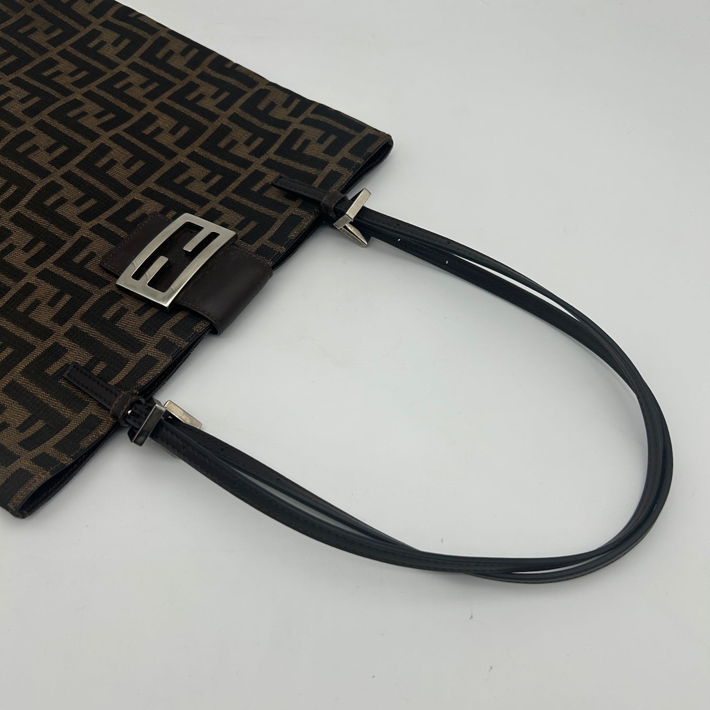 Fendi Brown Zucca Canvas Leather Tote Bag [Used]