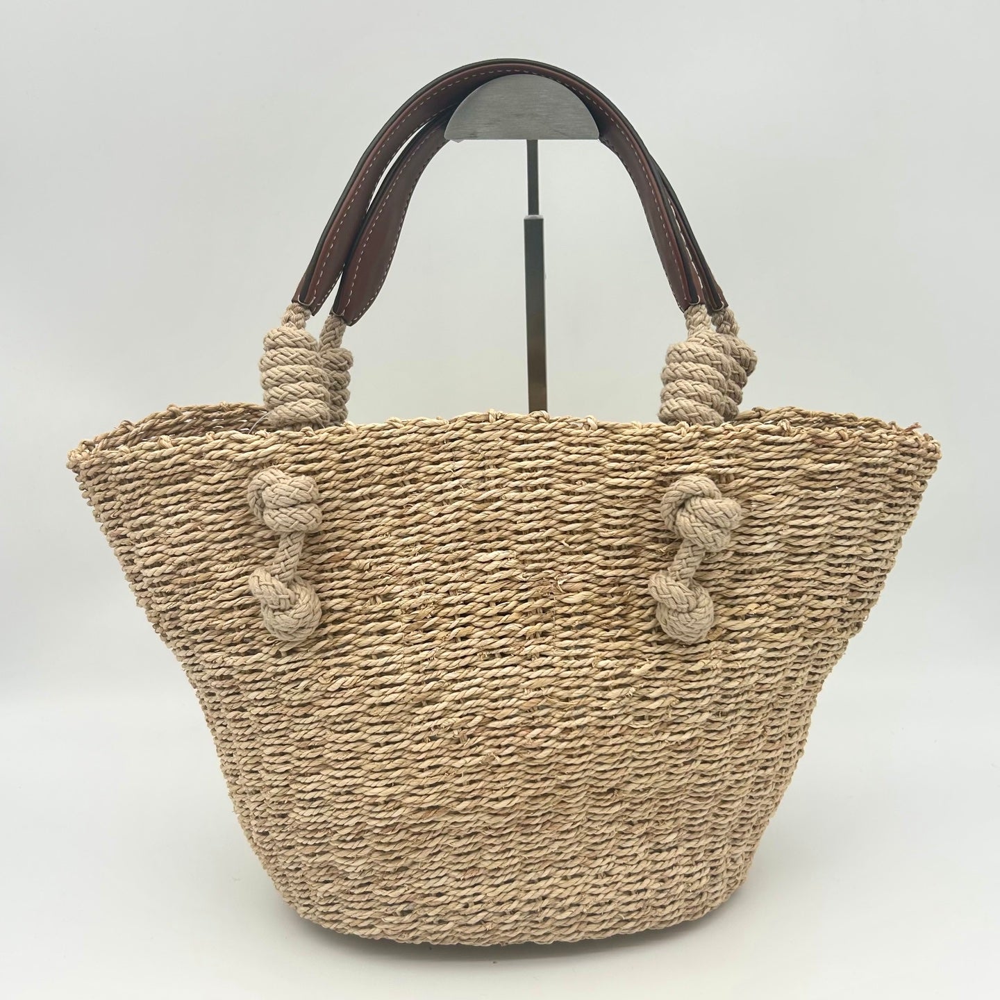 Prada Beige Triangle Logo Raffia Tote Bag [Used]