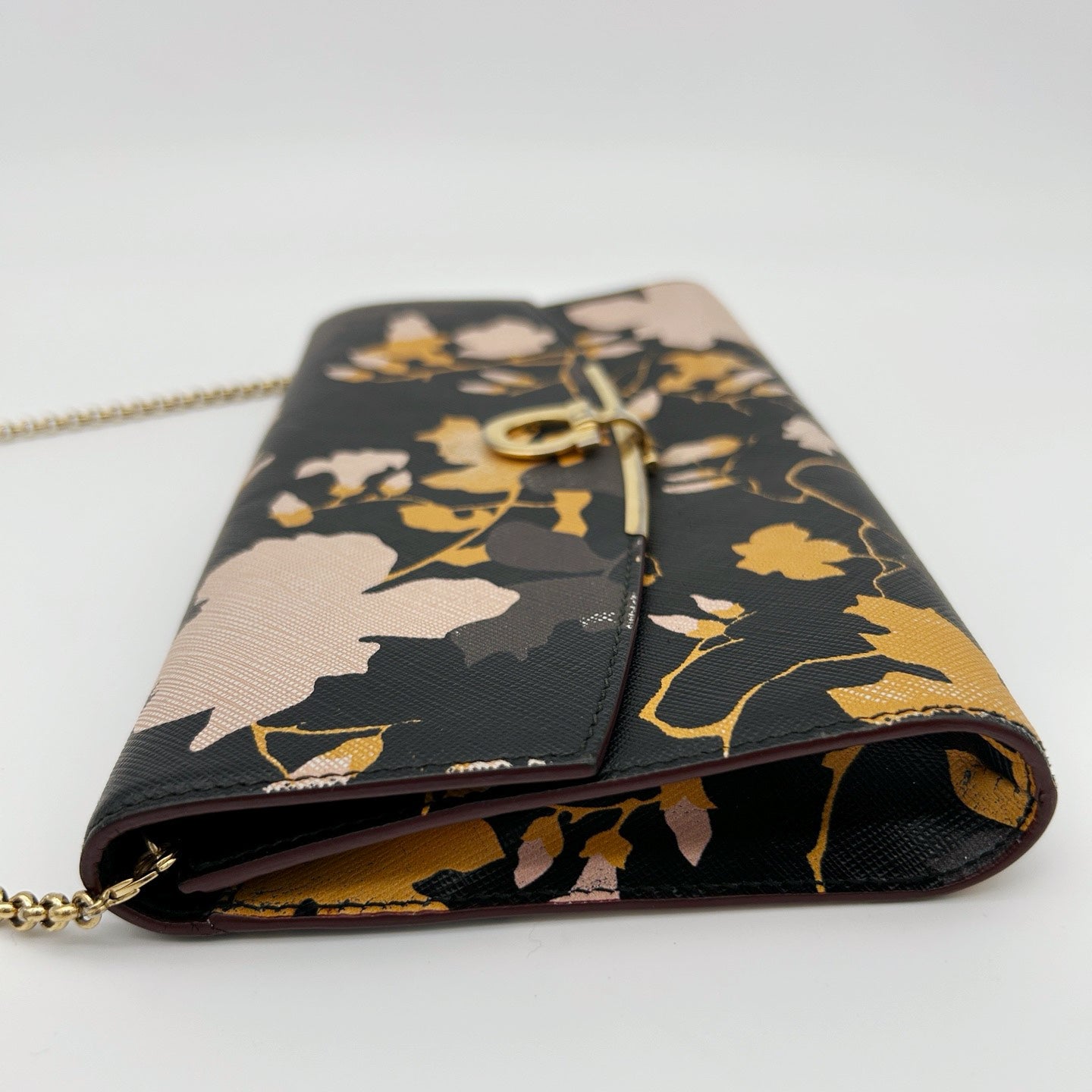Ferragamo Black Printed Leather Chain Clutch Bag[Used]