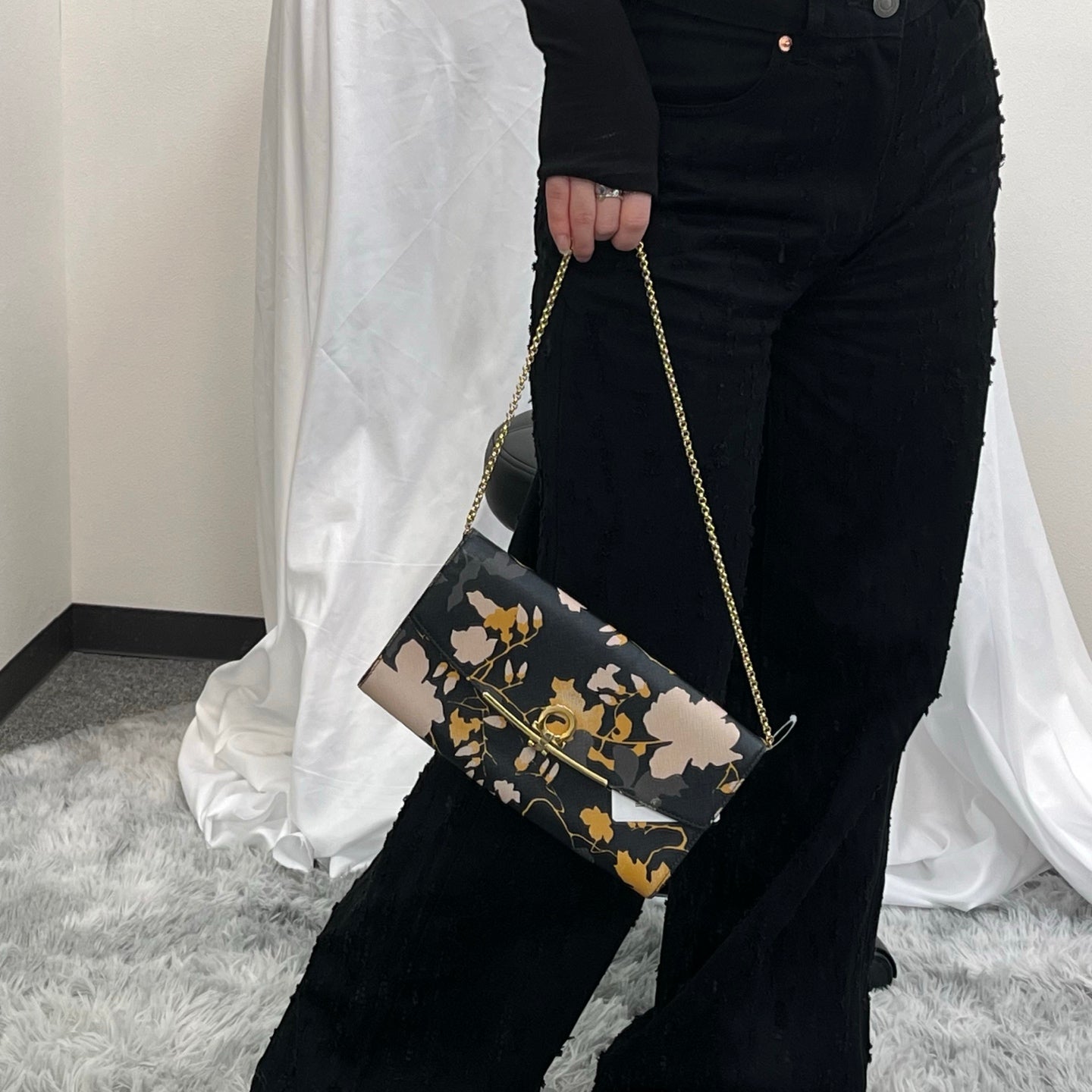 Ferragamo Black Printed Leather Chain Clutch Bag[Used]