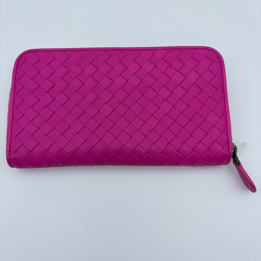 Bottega Veneta Pink Intrecciato Zip Round Long Wallet  [Used]