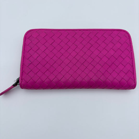 Bottega Veneta Pink Intrecciato Zip Round Long Wallet  [Used]