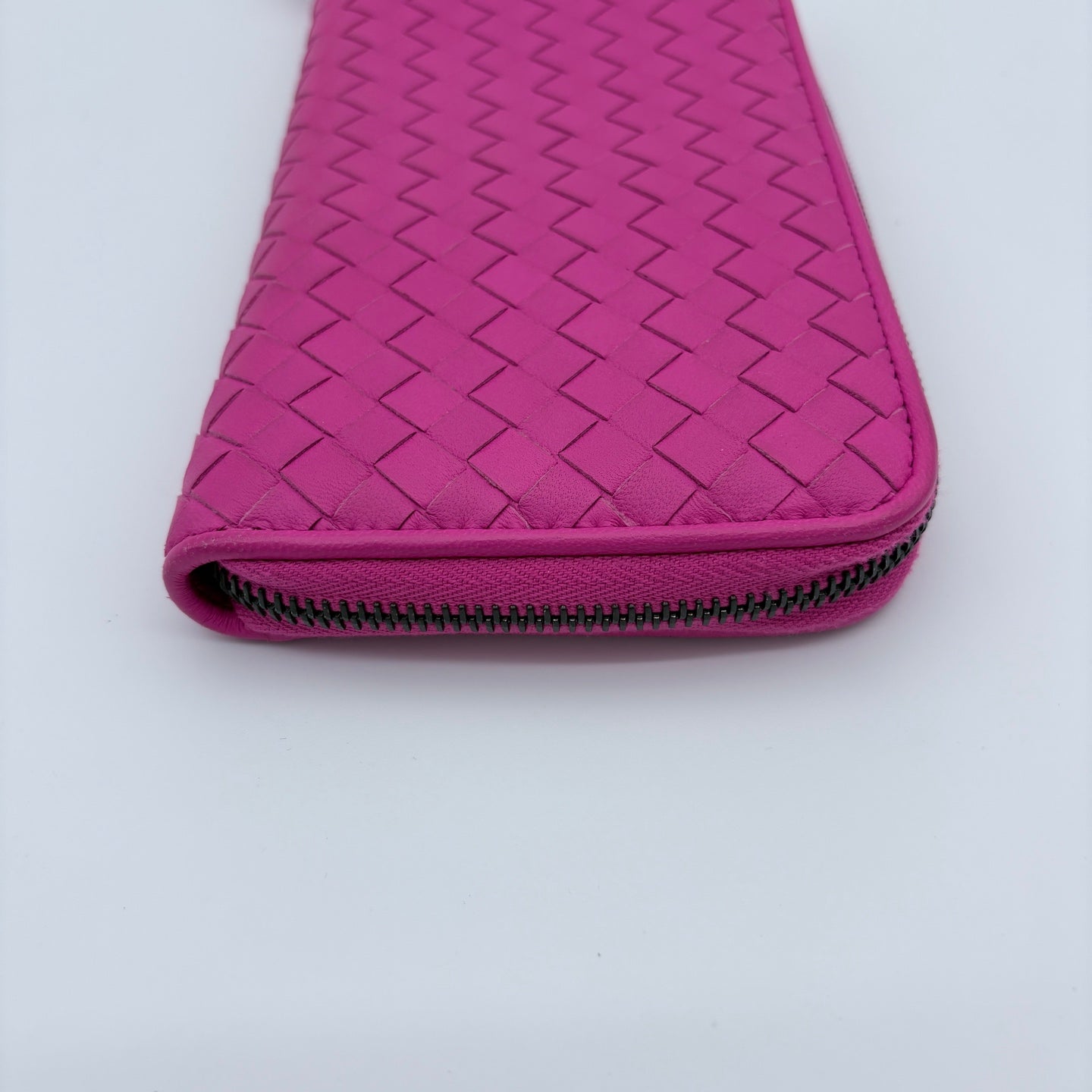 Bottega Veneta Pink Intrecciato Zip Round Long Wallet  [Used]