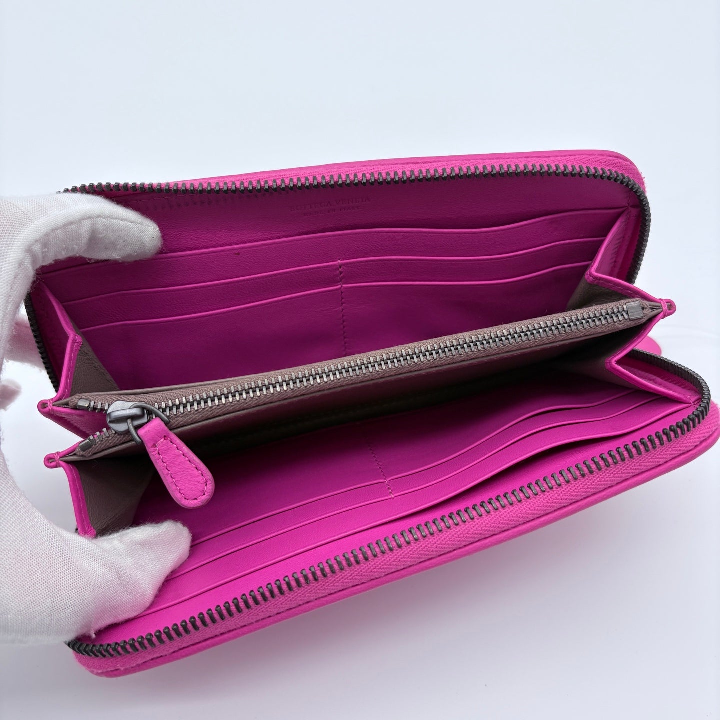 Bottega Veneta Pink Intrecciato Zip Round Long Wallet  [Used]