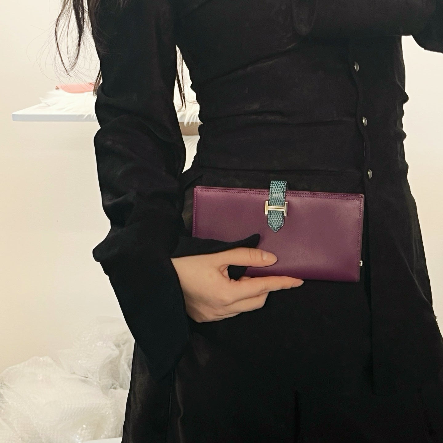 Hermès Purple Béarn Bifold Long Wallet [Used]