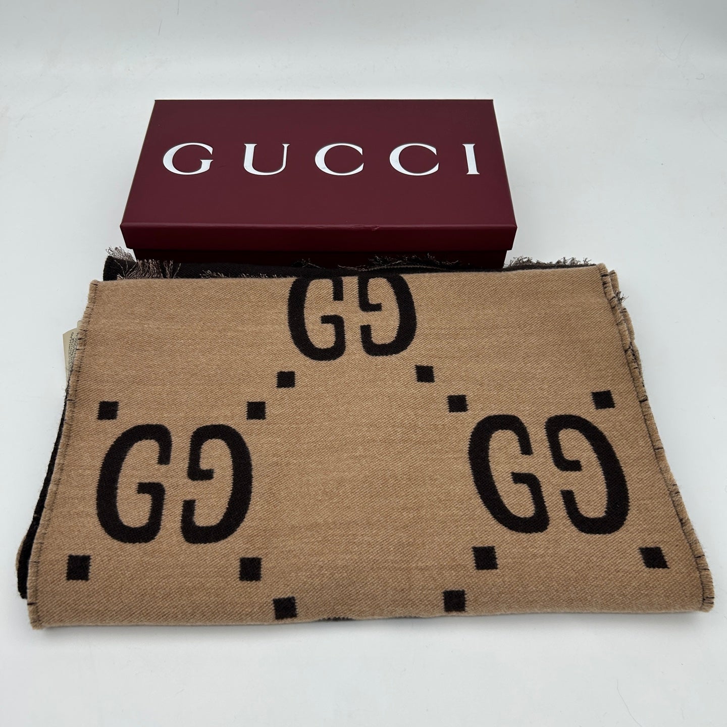 Gucci Caramel GG Logo Reversible Wool Scarf [Used]