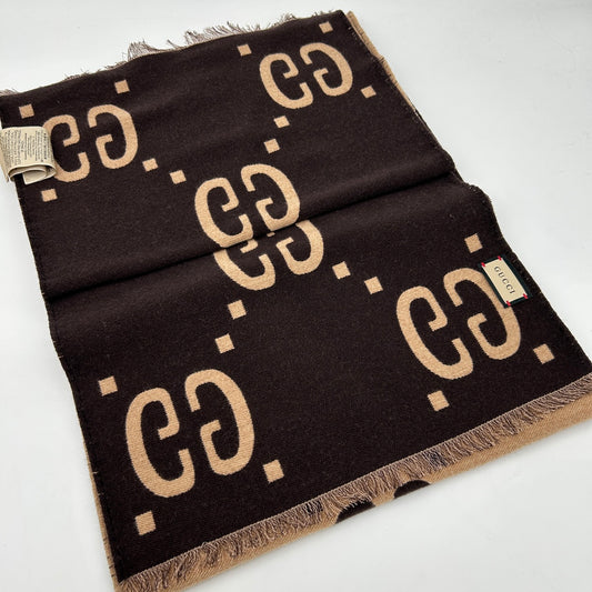 Gucci Caramel GG Logo Reversible Wool Scarf [Used]
