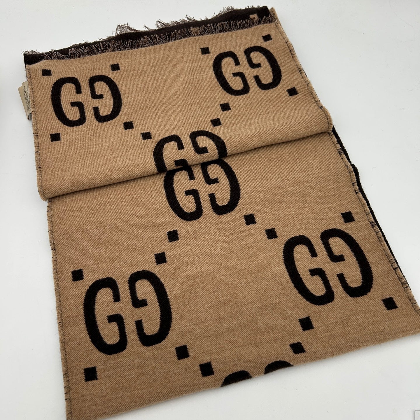 Gucci Caramel GG Logo Reversible Wool Scarf [Used]