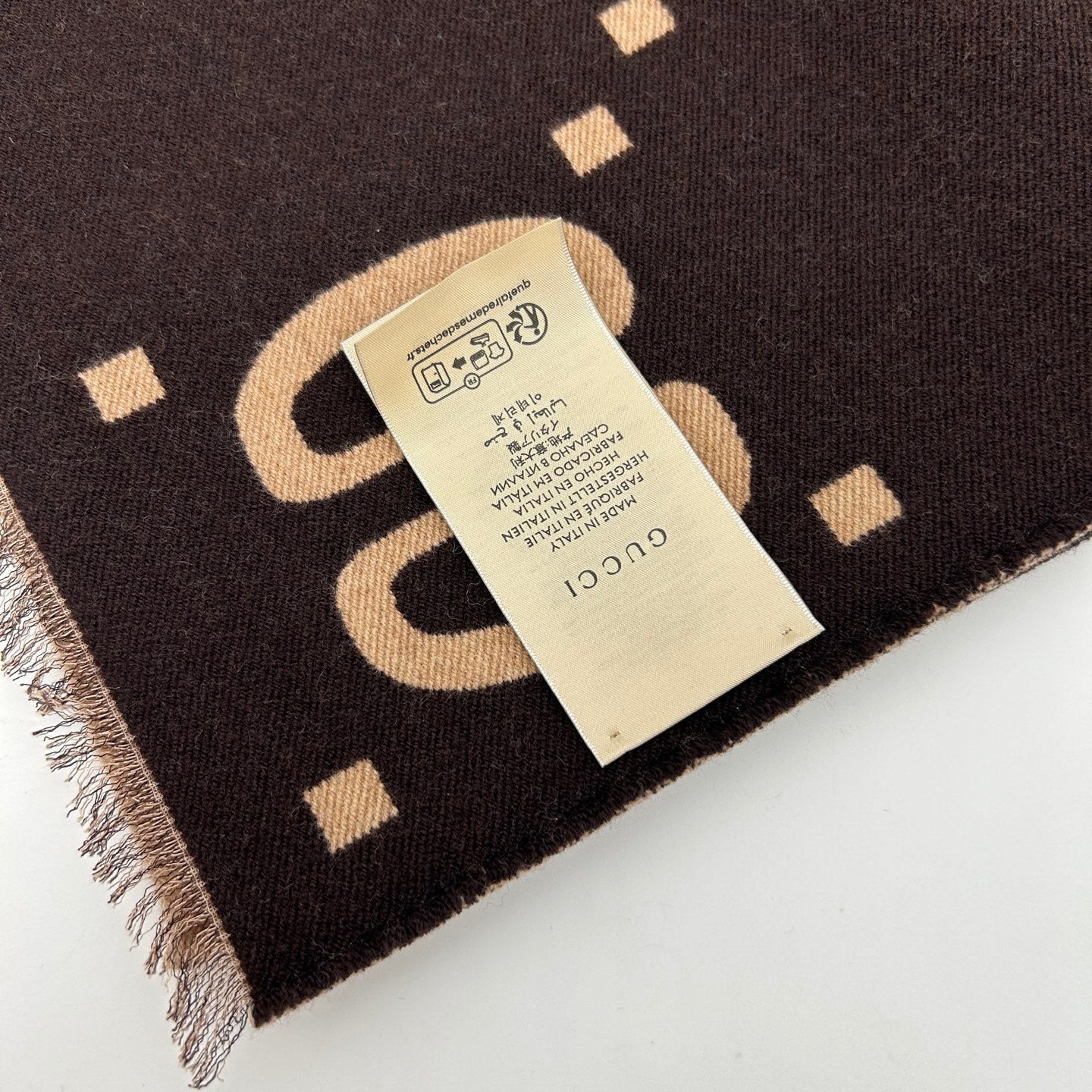 Gucci Caramel GG Logo Reversible Wool Scarf [Used]