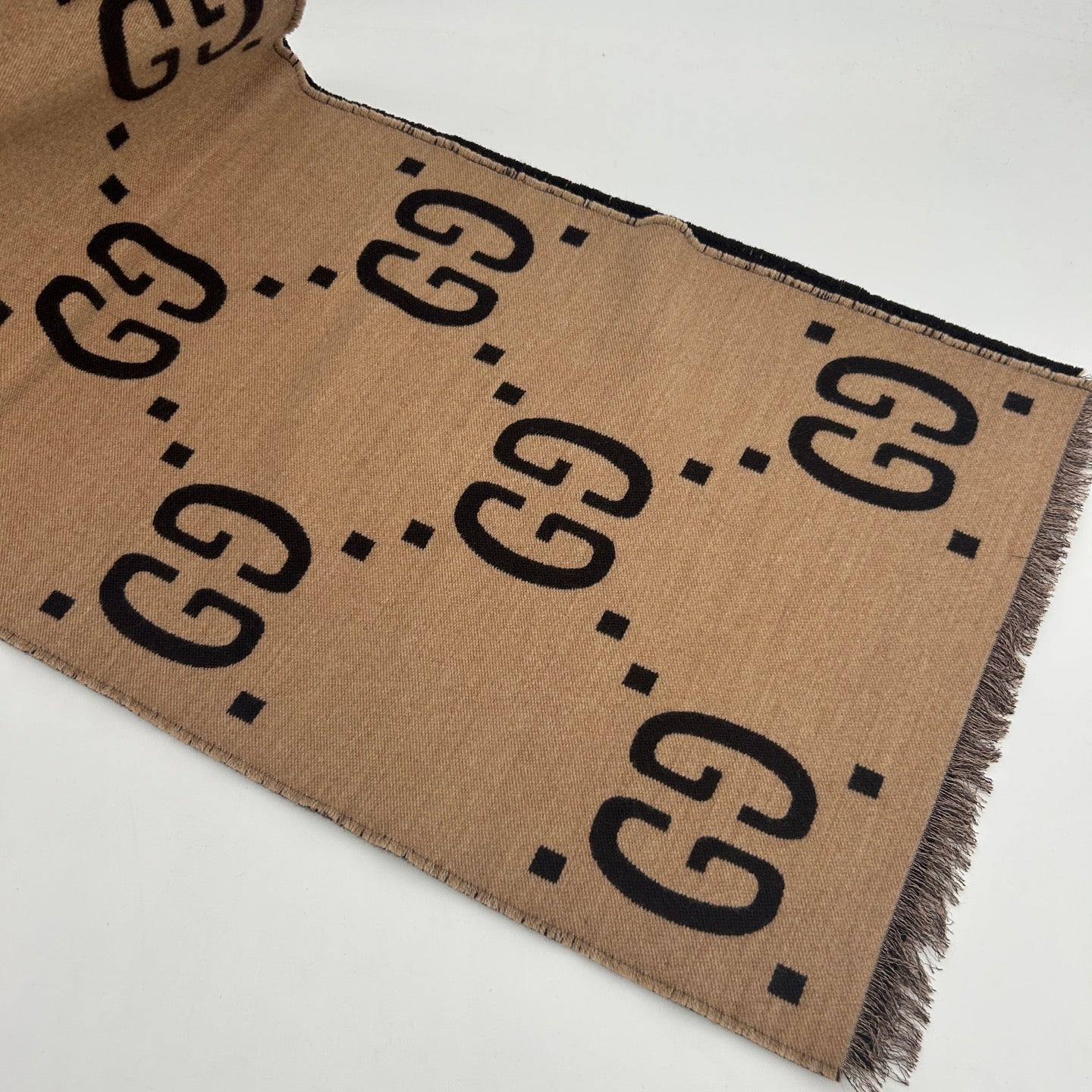 Gucci Caramel GG Logo Reversible Wool Scarf [Used]