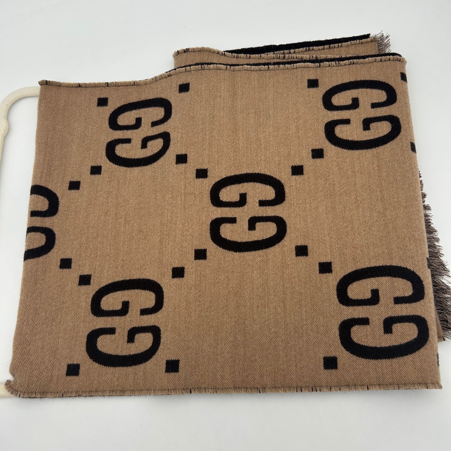 Gucci Caramel GG Logo Reversible Wool Scarf [Used]