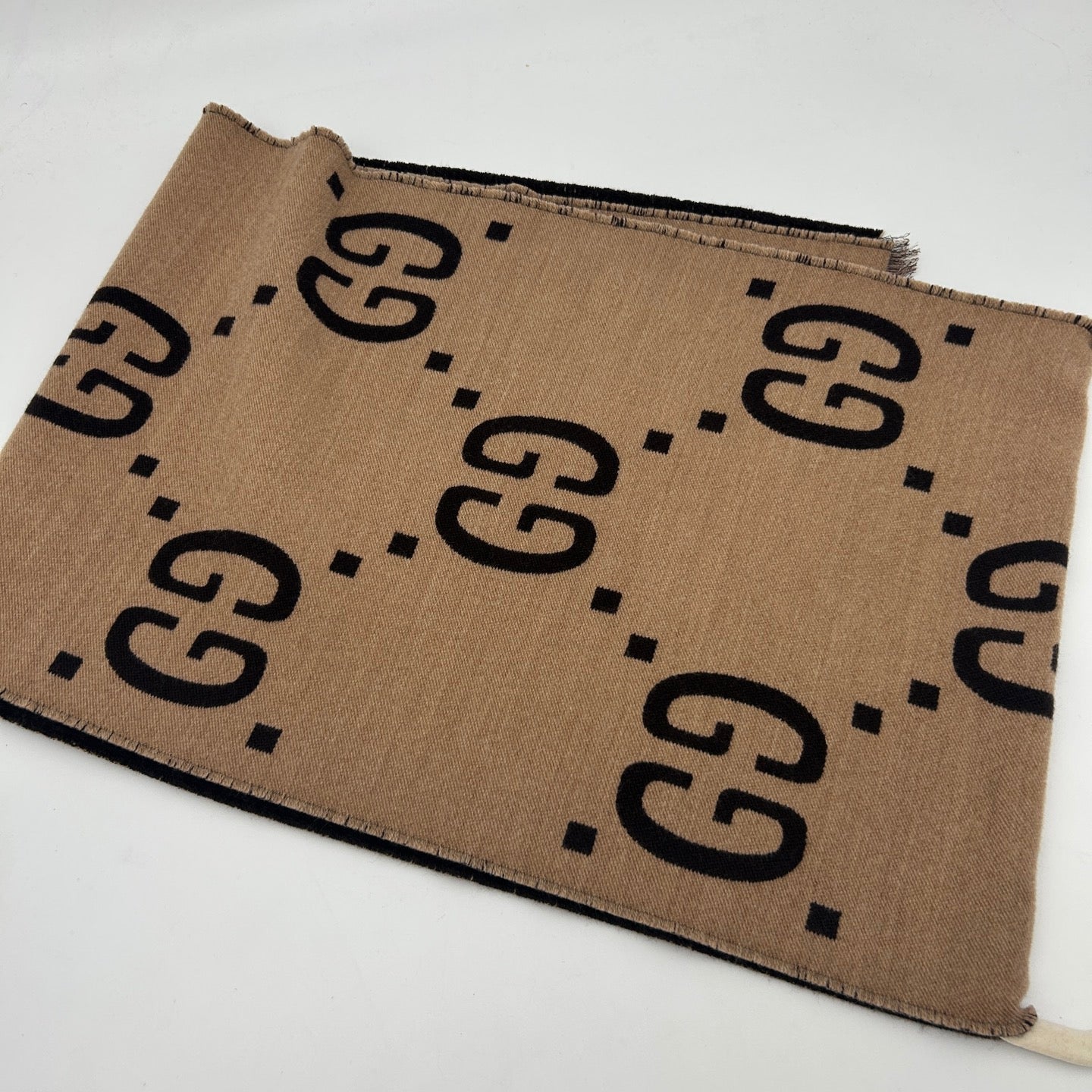 Gucci Caramel GG Logo Reversible Wool Scarf [Used]