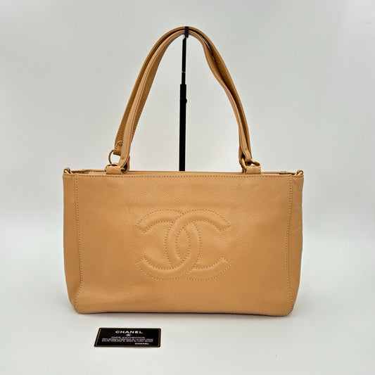 Chanel Beige Caviar Leather Large CC Tote Bag [Used]