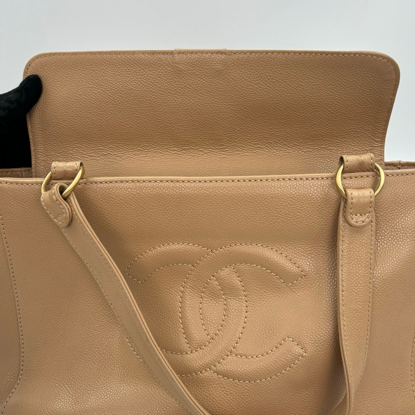 Chanel Beige Caviar Leather Large CC Tote Bag [Used]