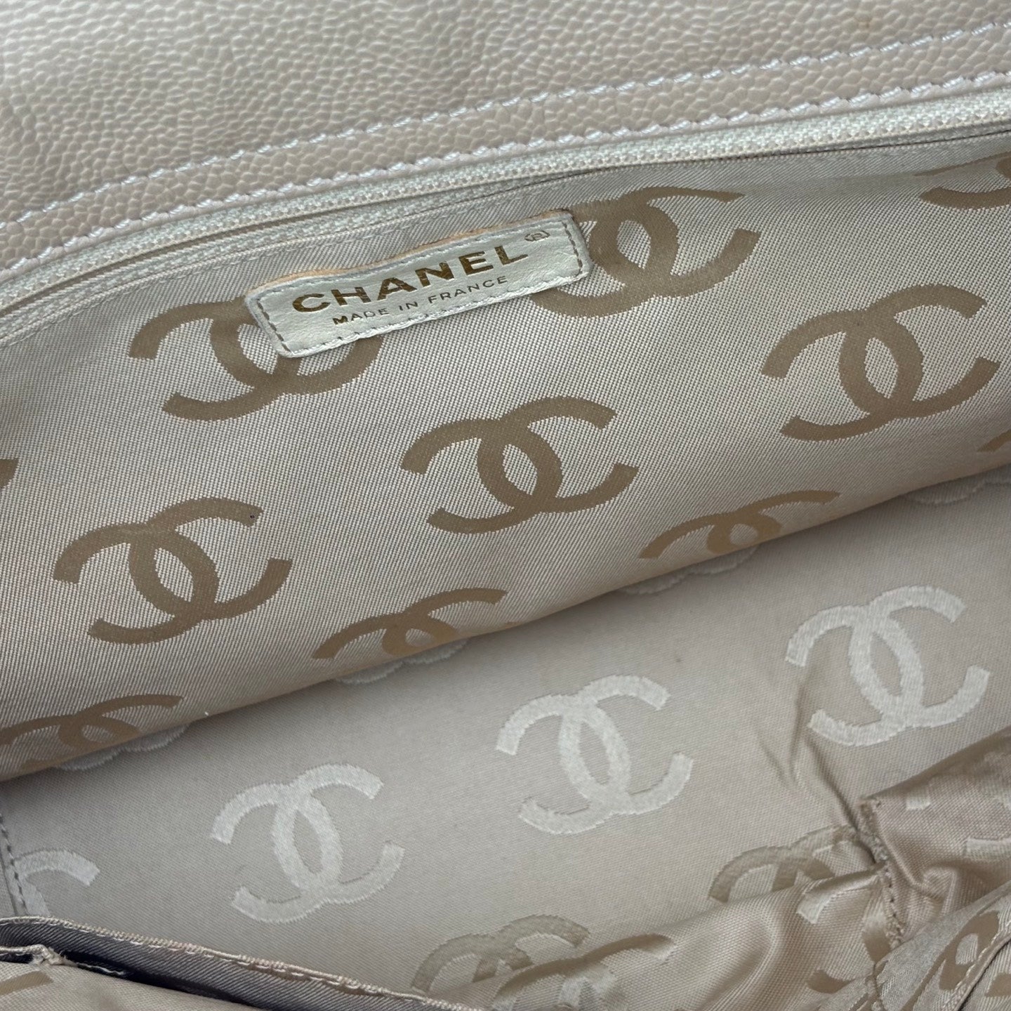 Chanel Beige Caviar Leather Large CC Tote Bag [Used]
