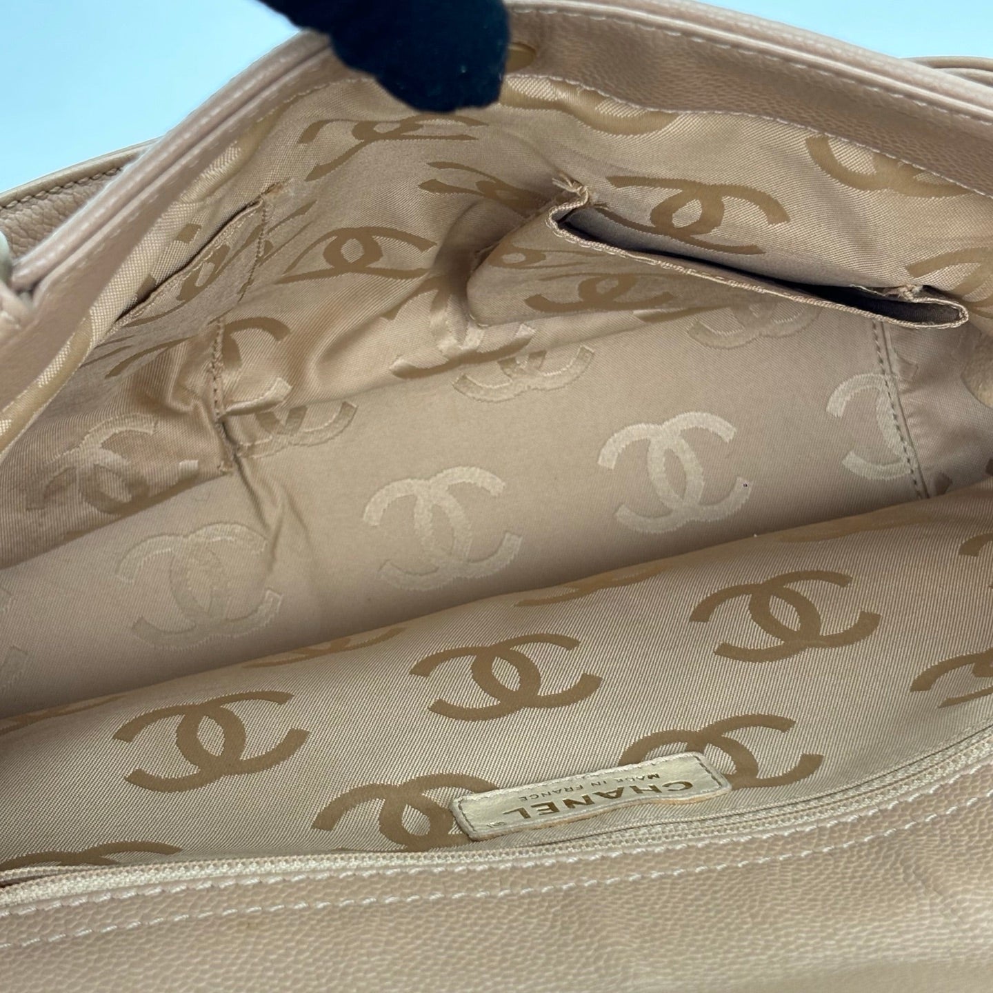 Chanel Beige Caviar Leather Large CC Tote Bag [Used]