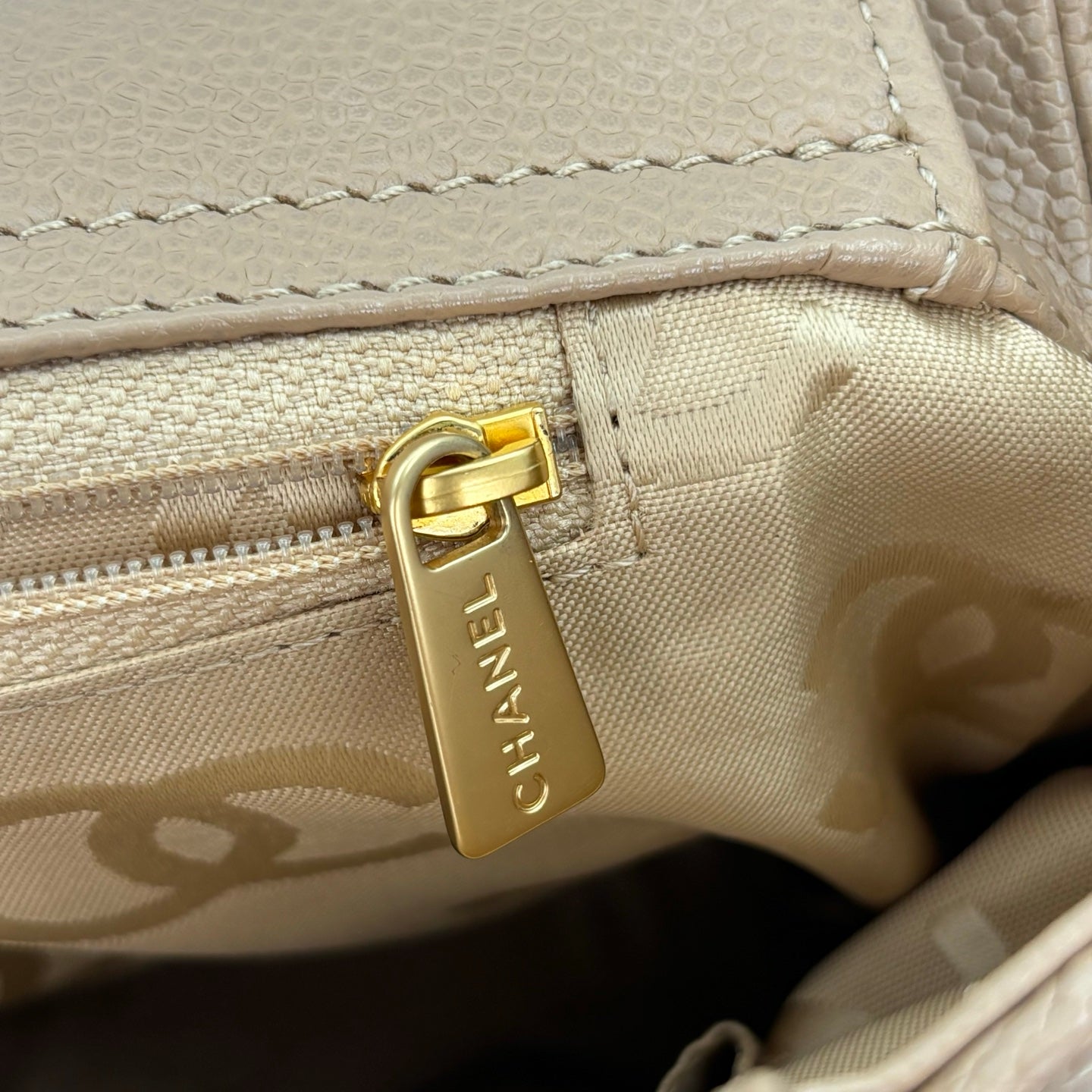 Chanel Beige Caviar Leather Large CC Tote Bag [Used]