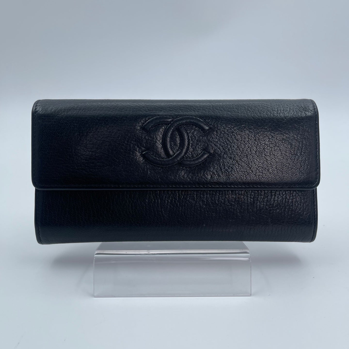 Chanel Black Calf Skin Leather Large CC Long Wallet [Used]
