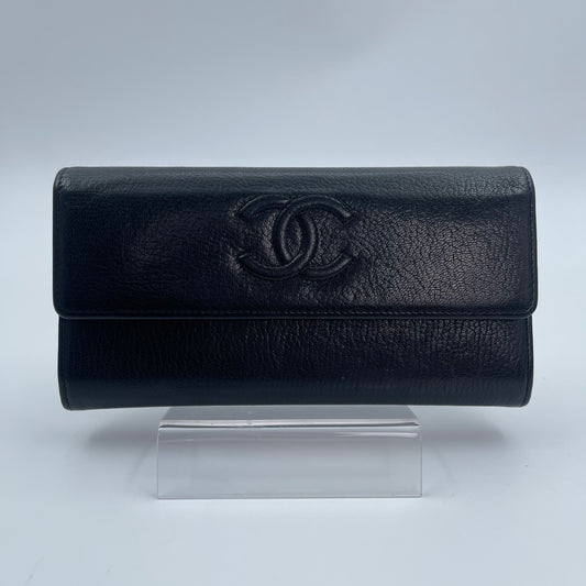 Chanel Black Caviar Leather Large CC Long Wallet [Used]