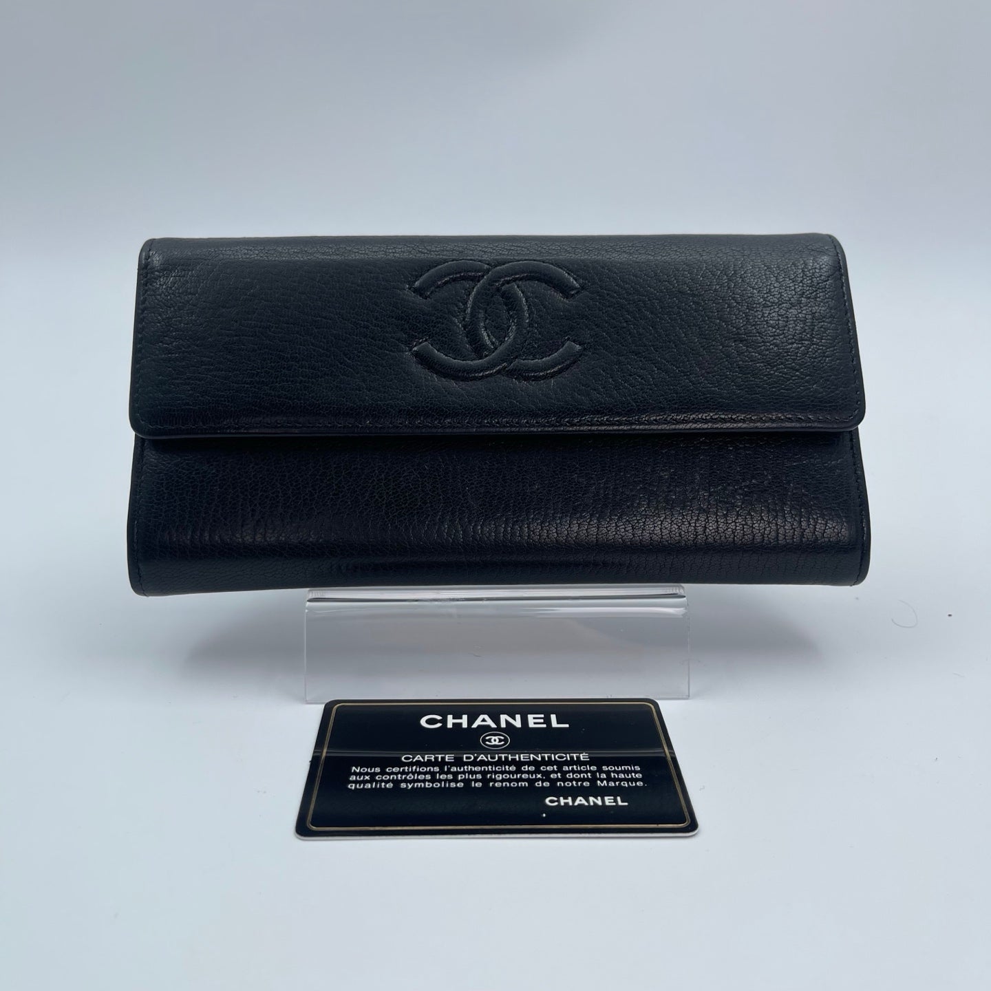 Chanel Black Calf Skin Leather Large CC Long Wallet [Used]