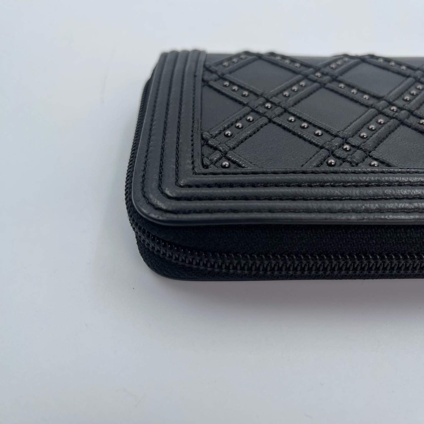 Chanel Leboy Black Lambskin Studded Long Wallet Silver Hardware [Used]