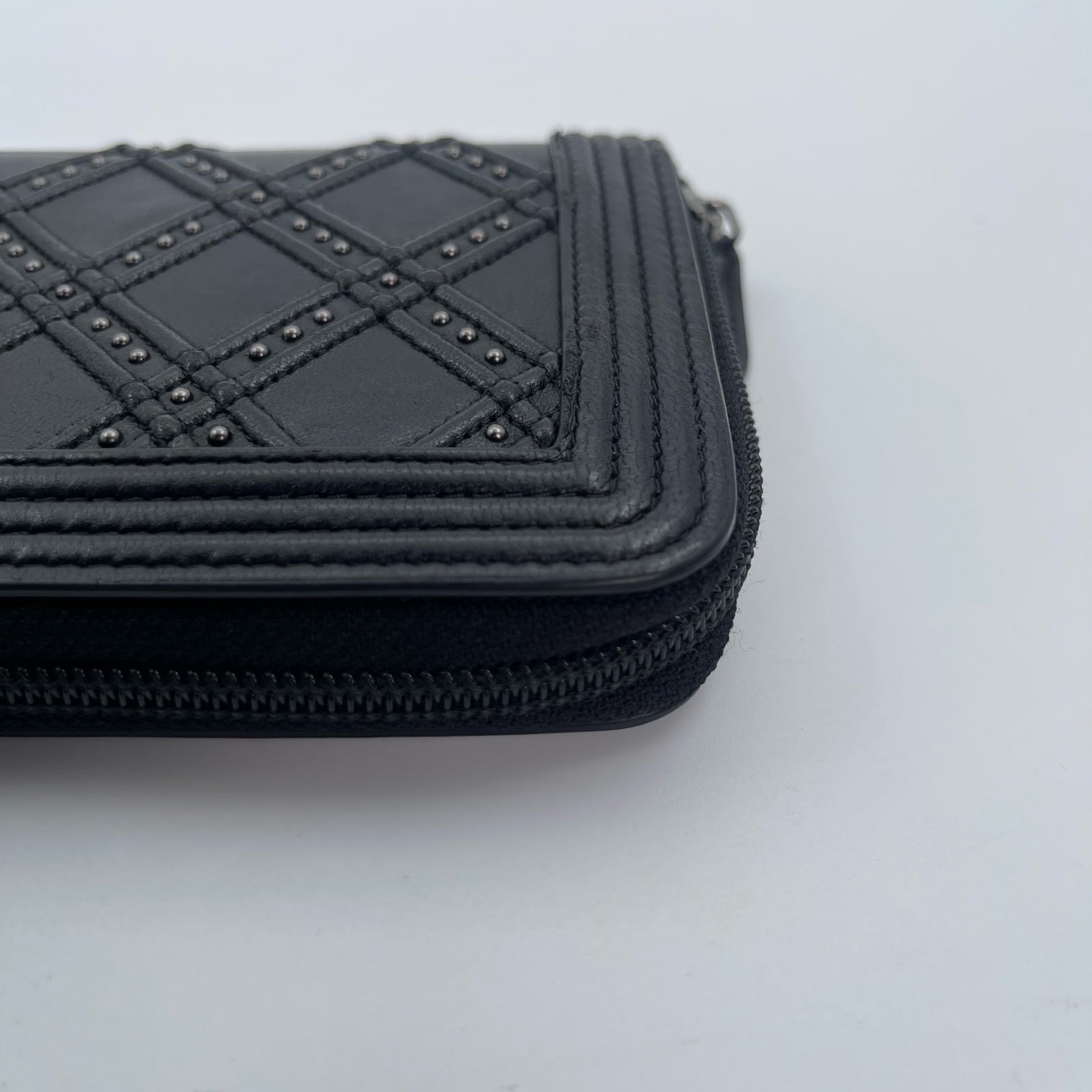 Chanel Leboy Black Lambskin Studded Long Wallet Silver Hardware [Used]