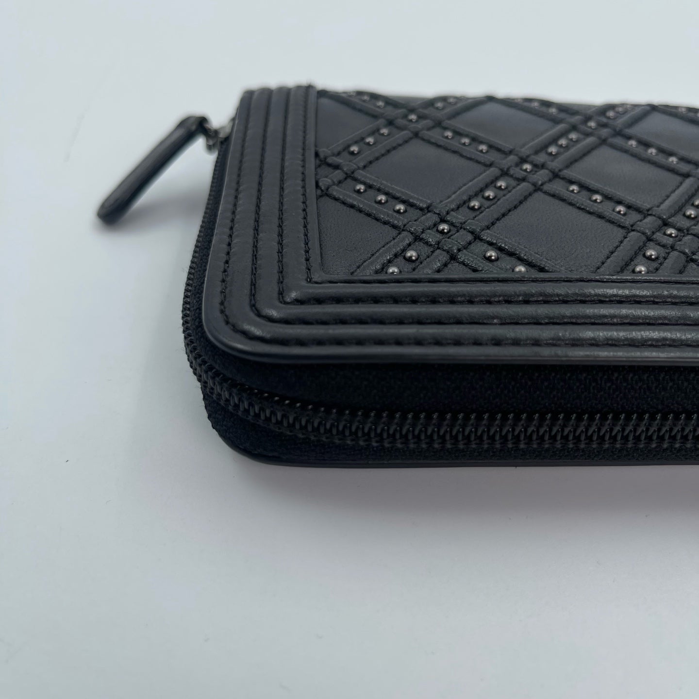 Chanel Leboy Black Lambskin Studded Long Wallet Silver Hardware [Used]