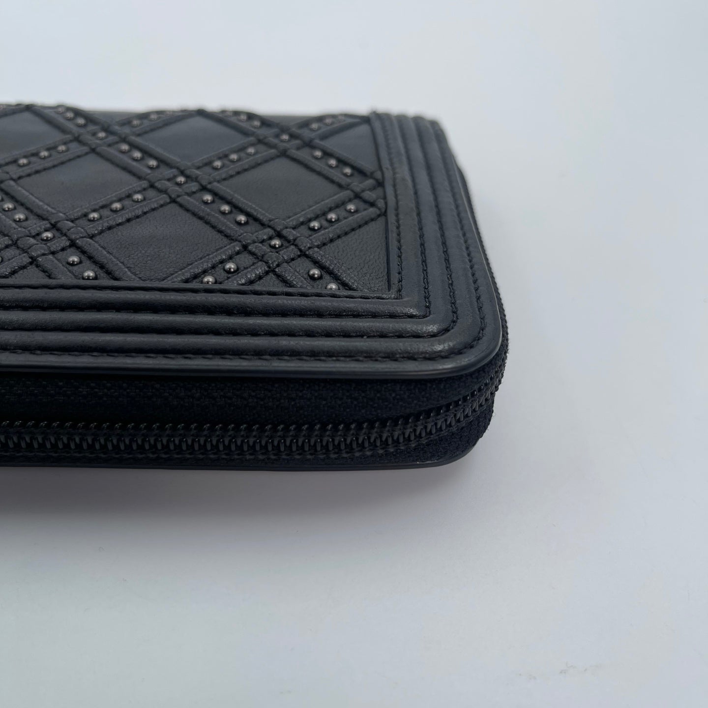 Chanel Leboy Black Lambskin Studded Long Wallet Silver Hardware [Used]