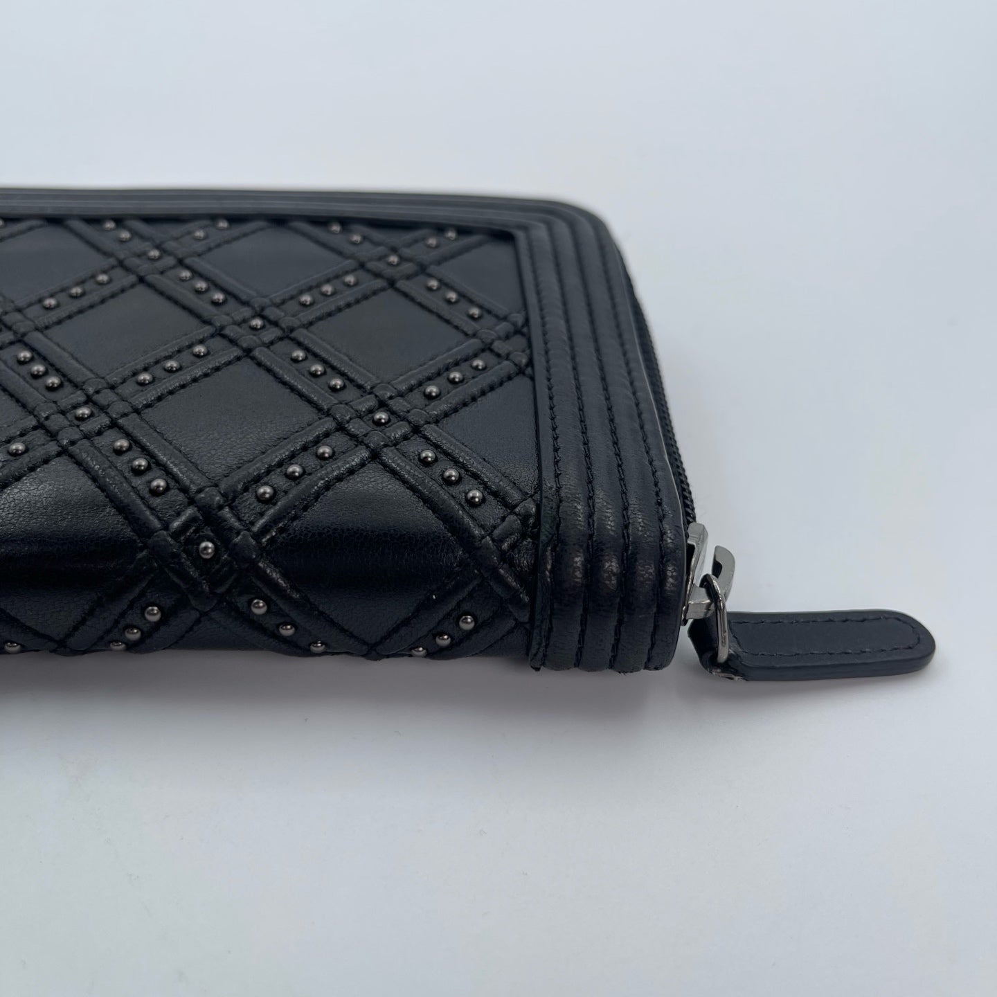 Chanel Leboy Black Lambskin Studded Long Wallet Silver Hardware [Used]