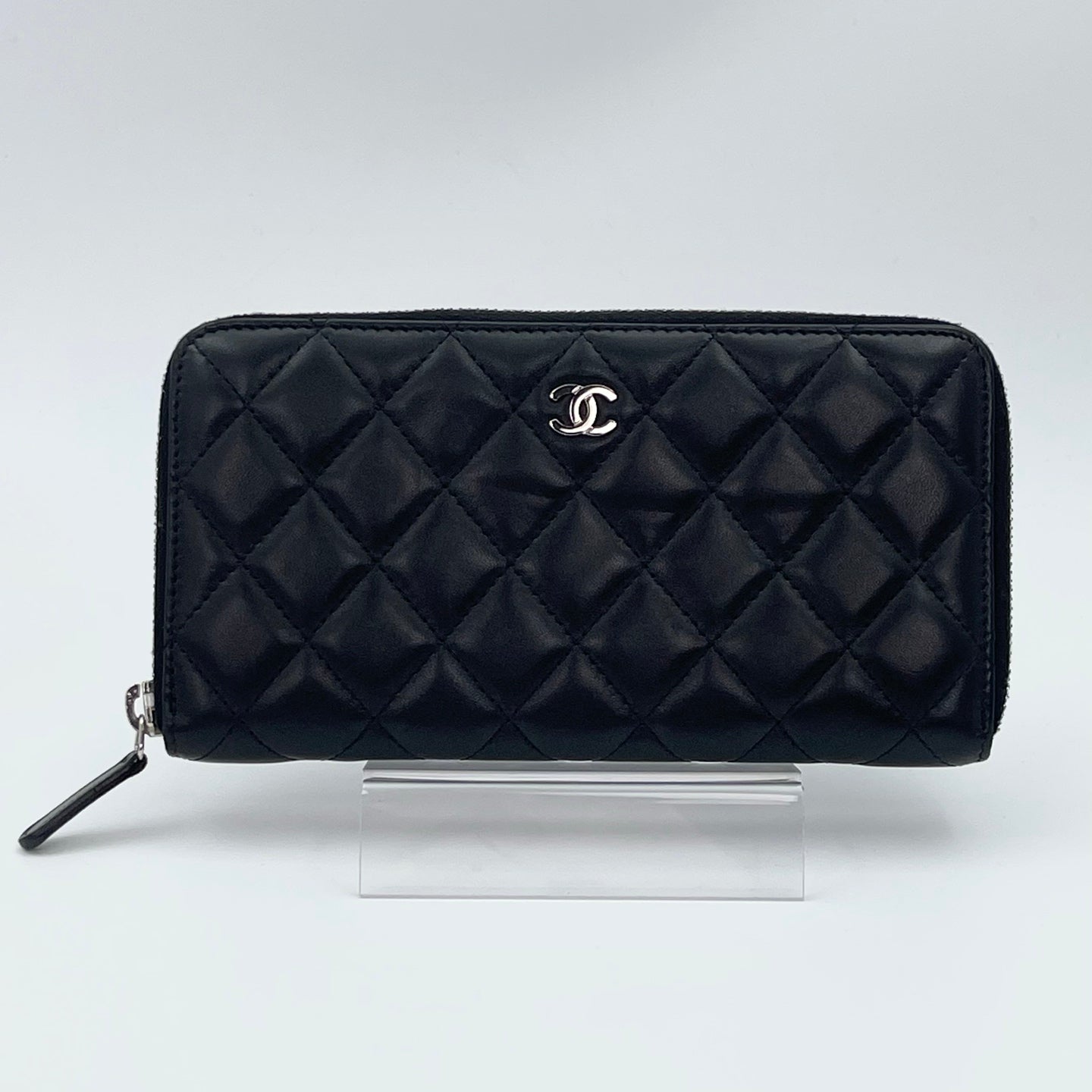 Chanel Black Quilted Lambskin Long Wallet Silver Hardware [Used]