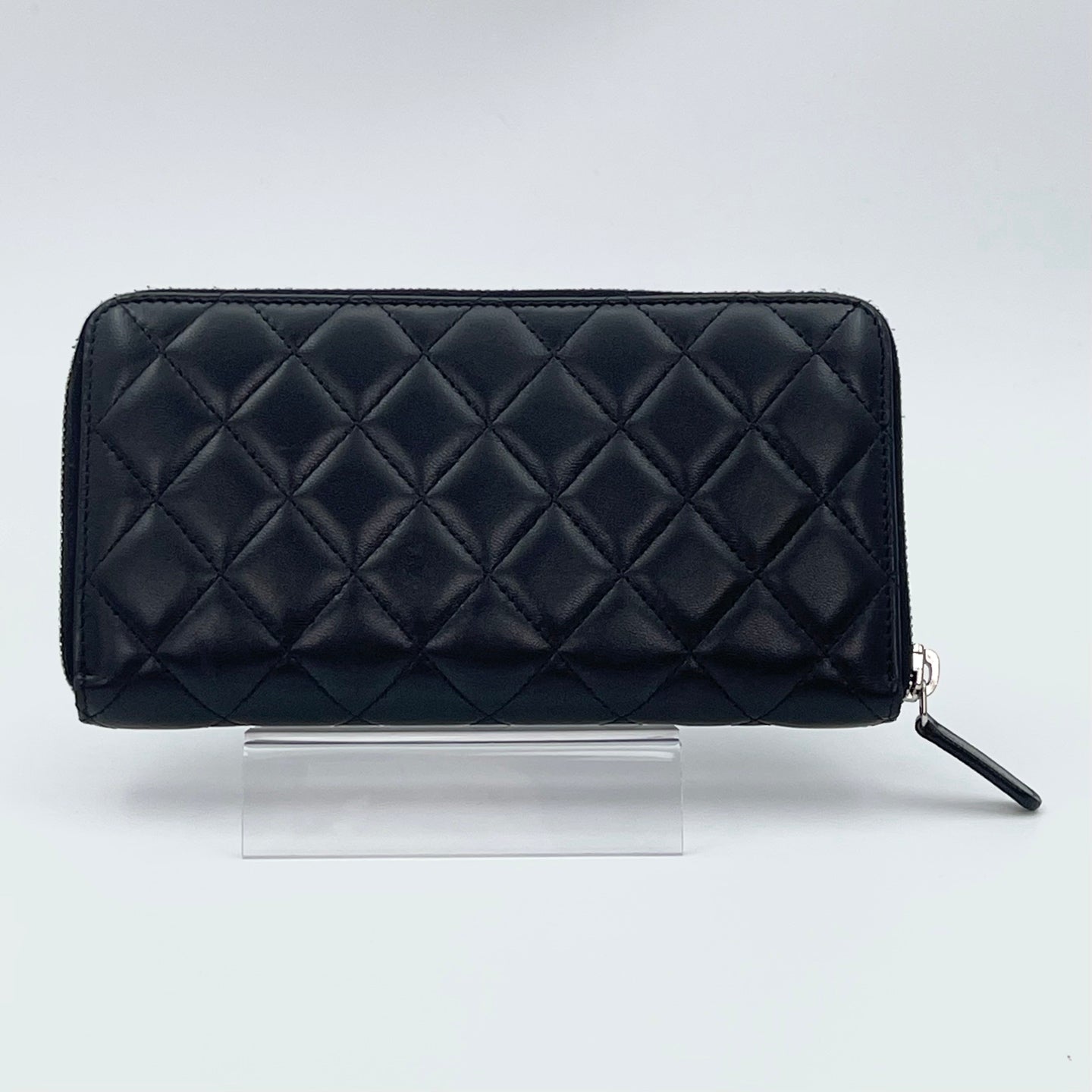 Chanel Black Quilted Lambskin Long Wallet Silver Hardware [Used]