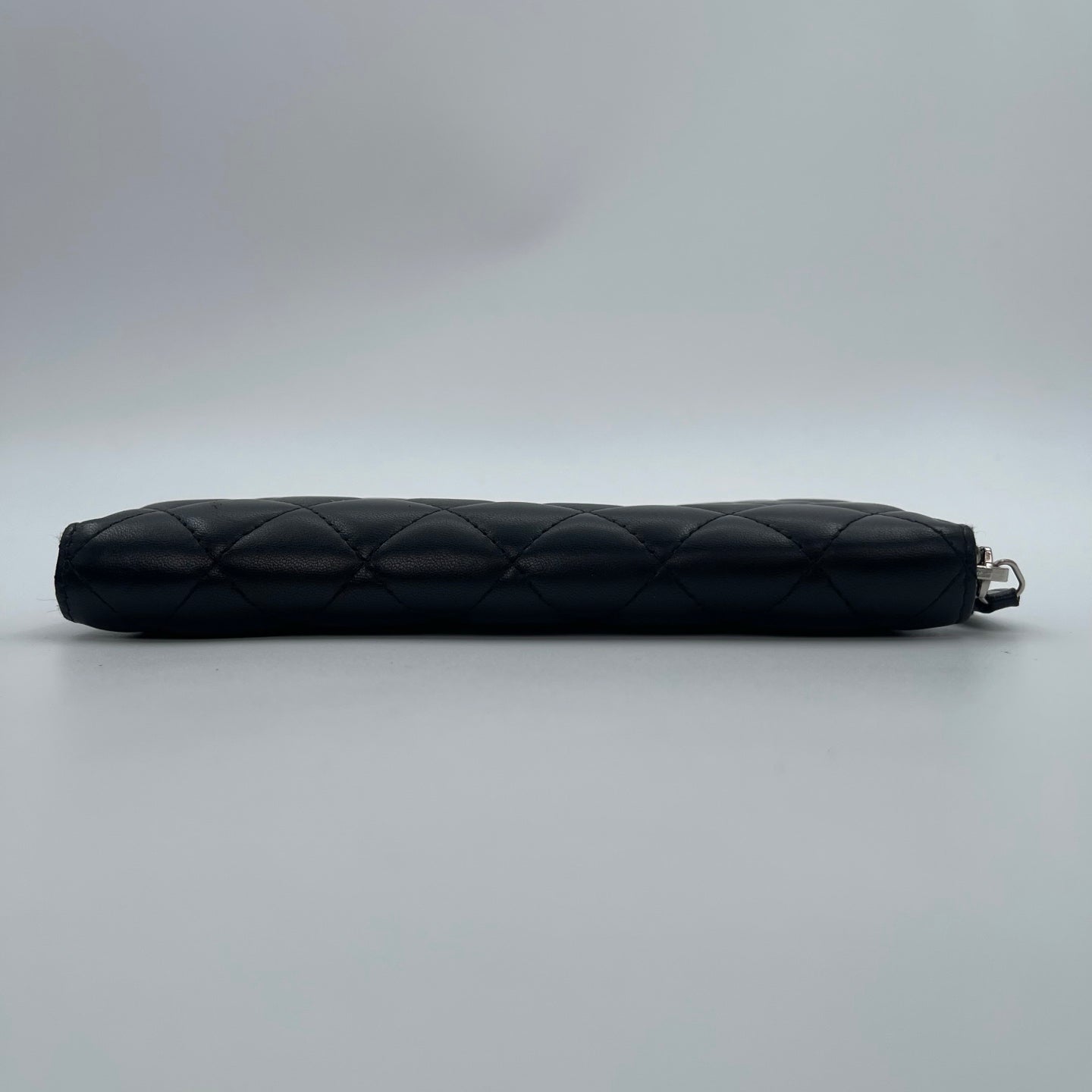 Chanel Black Quilted Lambskin Long Wallet Silver Hardware [Used]