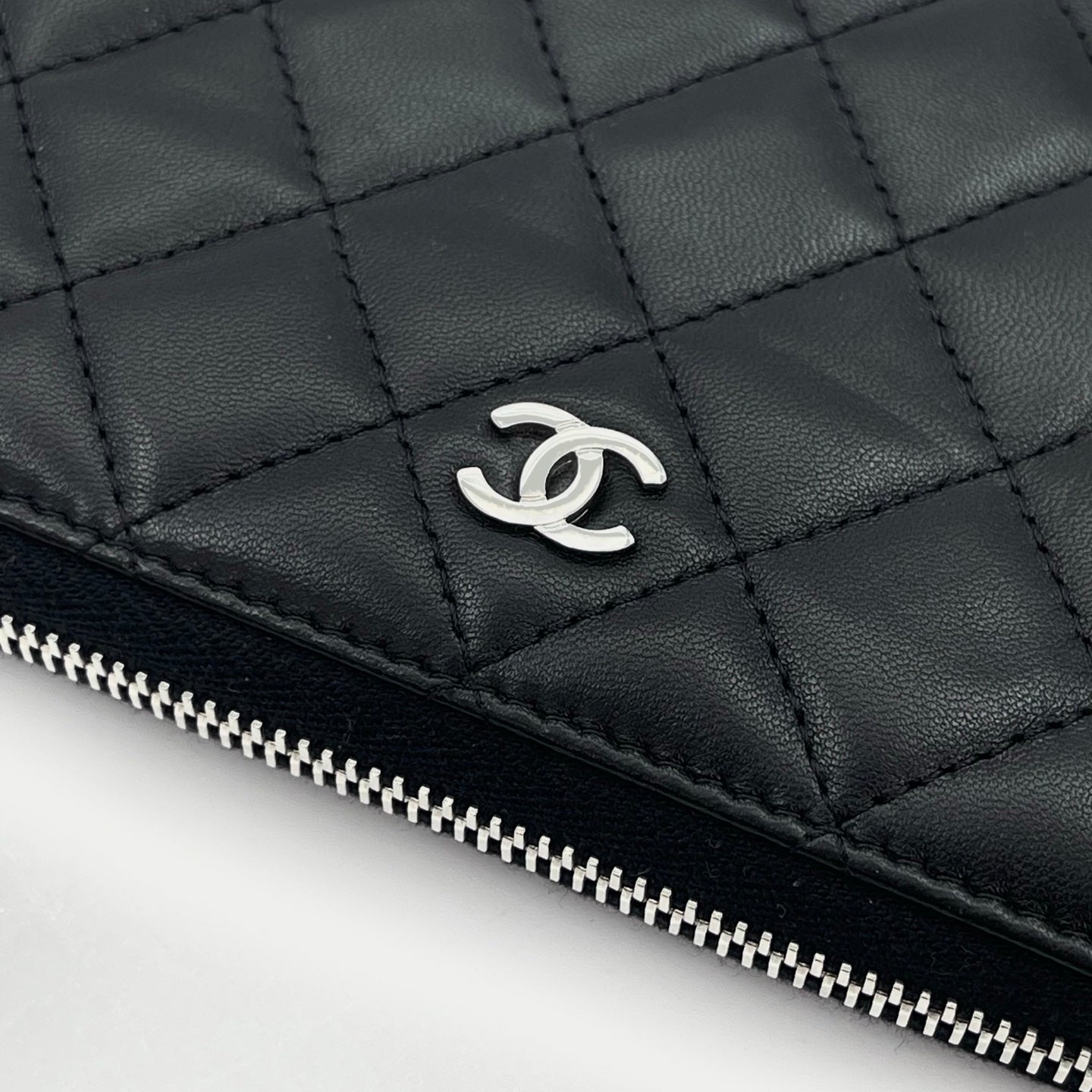 Chanel Black Quilted Lambskin Long Wallet Silver Hardware [Used]