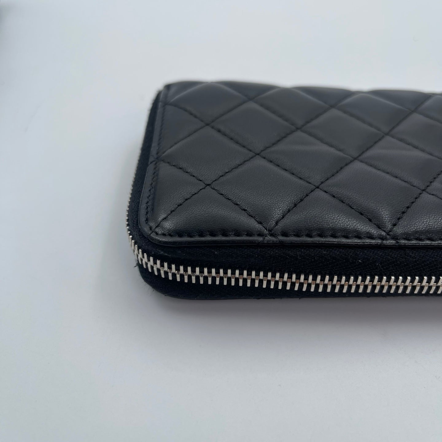 Chanel Black Quilted Lambskin Long Wallet Silver Hardware [Used]