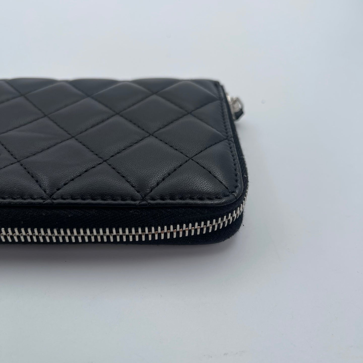 Chanel Black Quilted Lambskin Long Wallet Silver Hardware [Used]