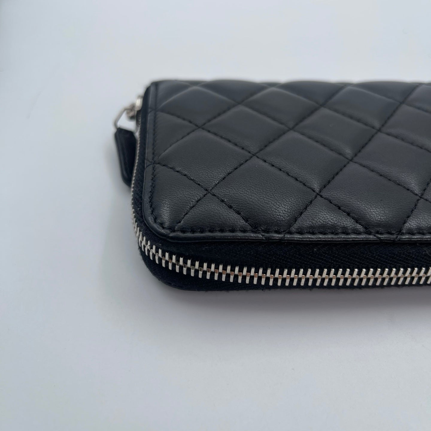 Chanel Black Quilted Lambskin Long Wallet Silver Hardware [Used]