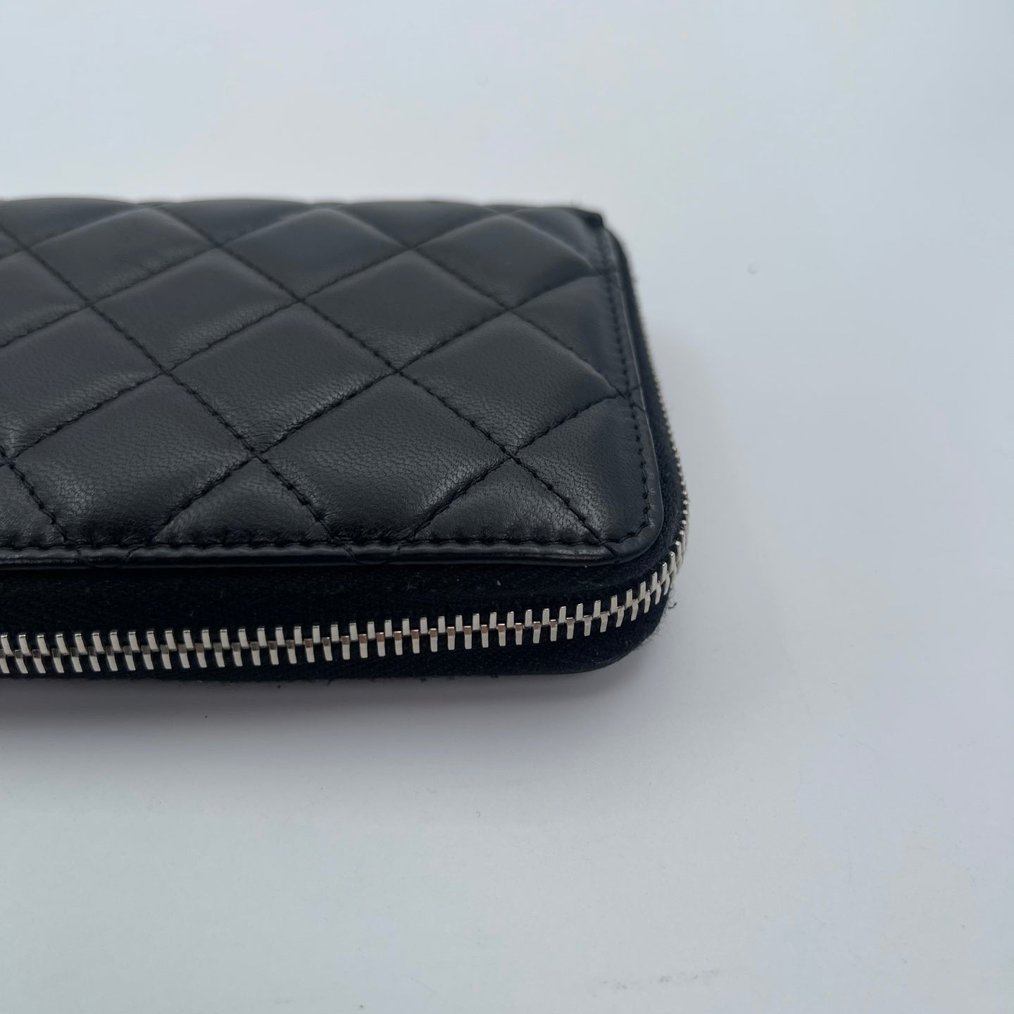 Chanel Black Quilted Lambskin Long Wallet Silver Hardware [Used]