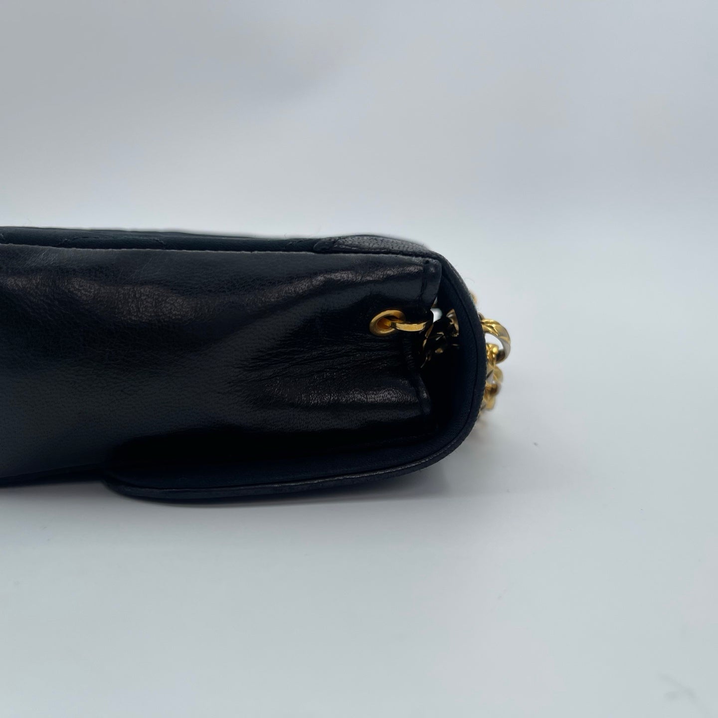 Chanel Black Satin & Leather Embossed Letter Chain Shoulder Bag Gold Hardware [Used]