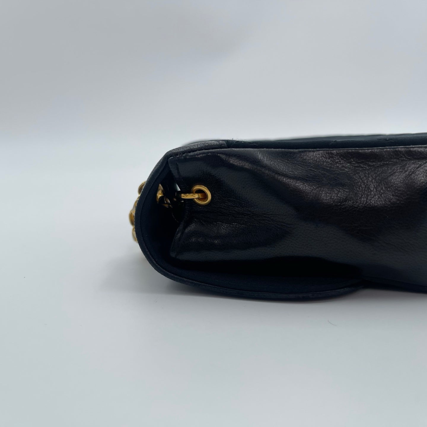 Chanel Black Satin & Leather Embossed Letter Chain Shoulder Bag Gold Hardware [Used]